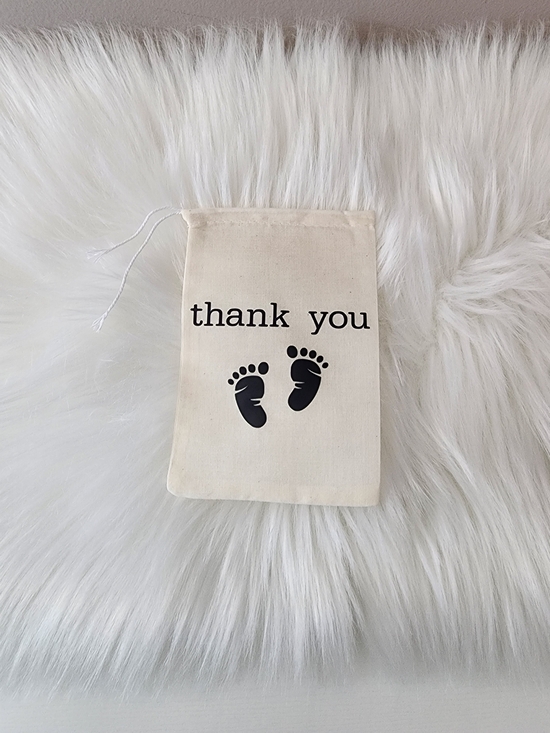 Other - Party Favor Canvas Drawstring Bag with "thank you" and Baby Footprints - Natural
